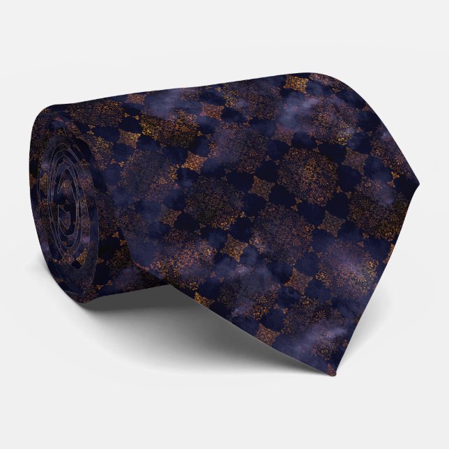 Cravate Aquarelle Patina Patina Damask Patte (Roulé)