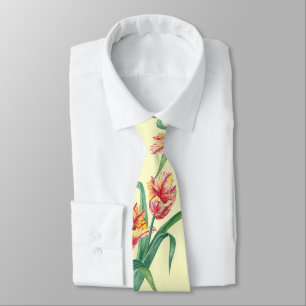 Cravate Aquarelle Perroquet jaune Tulipe Illustration flor