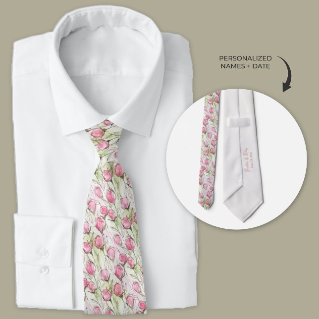 Cravate Aquarelle personnalisée Rosebustes rose pâle (blush pink rosebud groomsmen wedding neckties)
