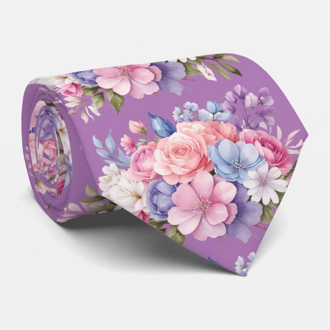 Cravate Aquarelle rose Lilac Motif floral (Roulé)