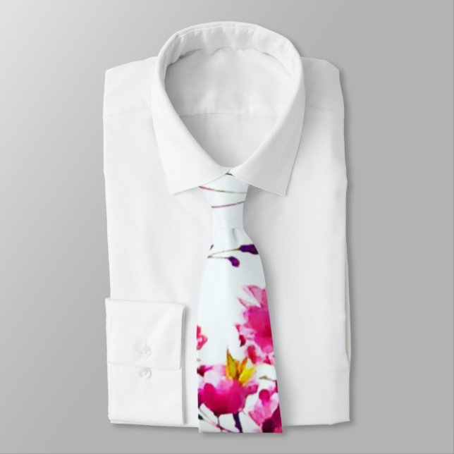 Cravate Aquarelle rose ressort floral | Arbre à fleurs (Attaché)