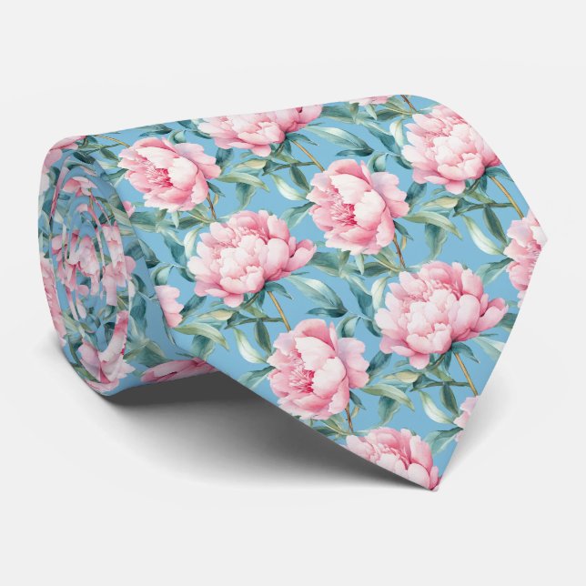 Cravate Aquarelle rose rose pâle rose Groomsmen (Roulé)