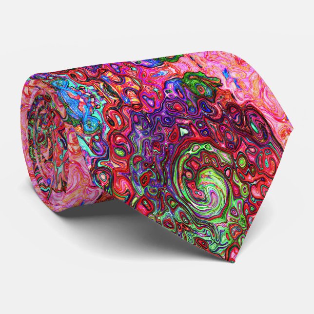Cravate Aquarelle Rouge Super Abstrait Retro Liquid Swirl (Roulé)