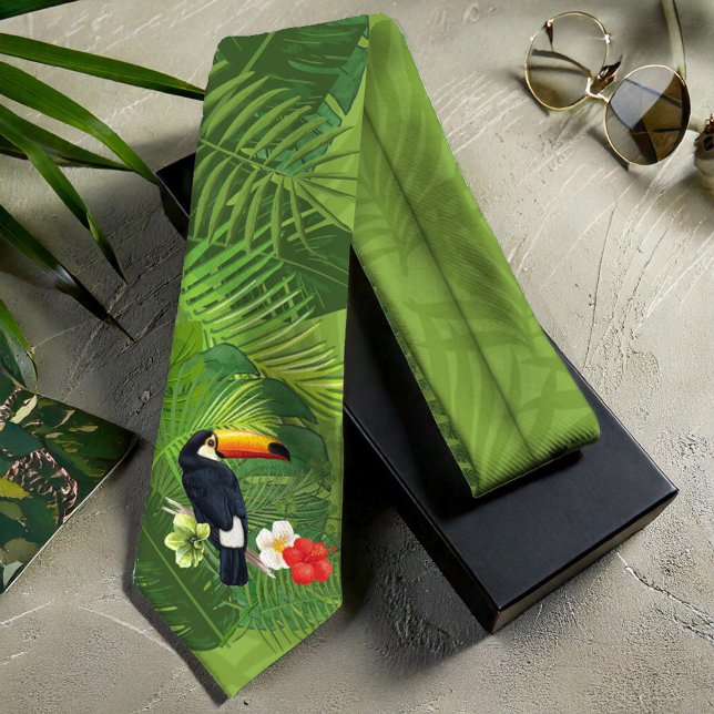 Cravate Aquarelle Tropical avec Toucan Green ID577 (Créateur téléchargé)