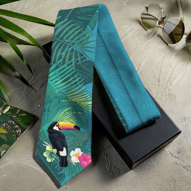 Cravate Aquarelle Tropical avec Toucan Turquoise ID577 (Créateur téléchargé)