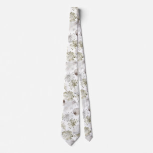 Cravate Aquarelle Tropical Feuille Mariage blanc