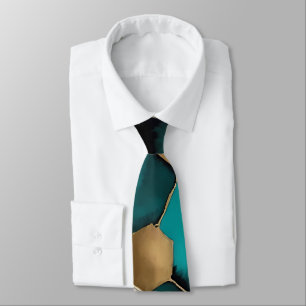 Cravate Aquarelle turquoise et Gold Honeypeb Grunge