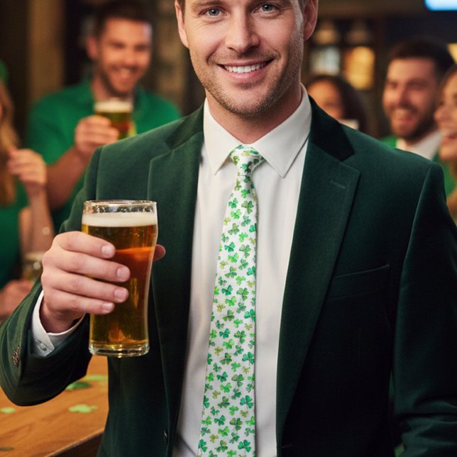 Cravate Aquarelle Vert Shamrock Vêtements Saint-Patrick (Créateur téléchargé)