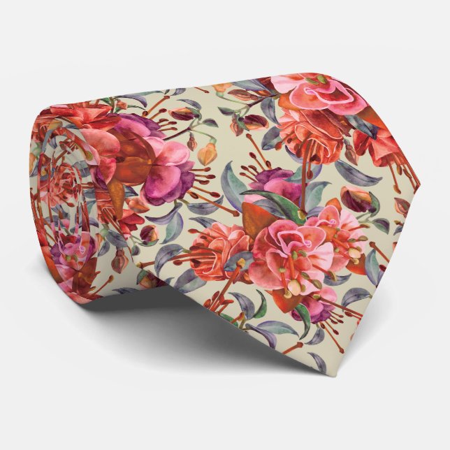 Cravate Aquarelle vintage Fuchsia Blooms (Roulé)