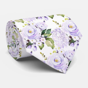 Cravate Aquarelle violet Rose pivoines Hydrangeas