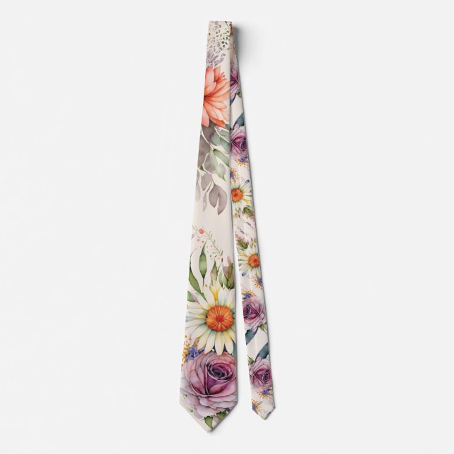 Cravate Aquarelle Whimsical Fleur sauvage Floral non binai (Devant)