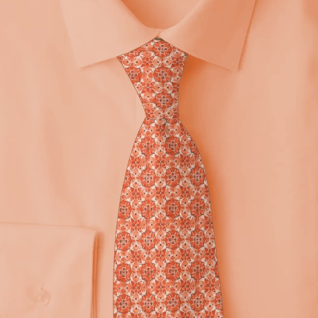 Cravate Arabesque géométrique corail (Créateur téléchargé)