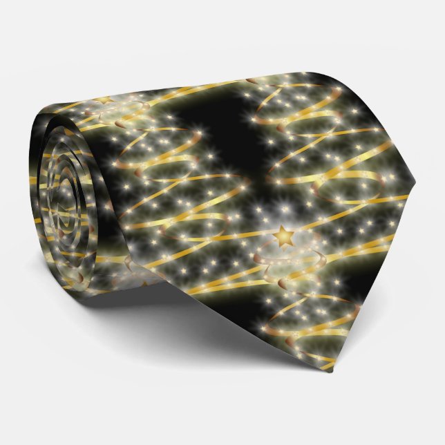 Cravate Arbre de Noël Festif Black and Gold Swirl (Roulé)