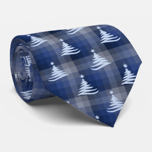 Cravate Arbre de Noël Plaid Marine Bleu à deux côtés