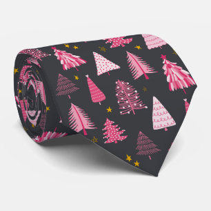 Cravate Arbre de Noël rose et gris
