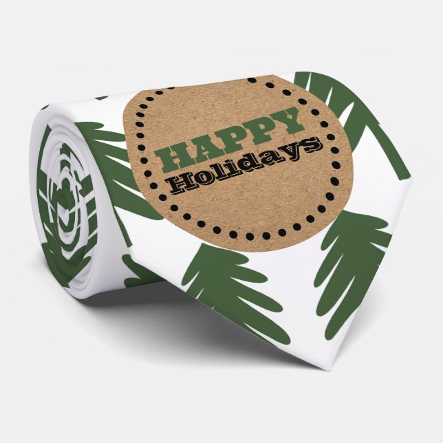 Cravate Arbre de Noël vert simple et blanc (Roulé)