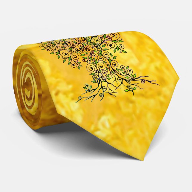 Cravate Arbre De Vie - Spirales Fruits Feuille 1 (Roulé)