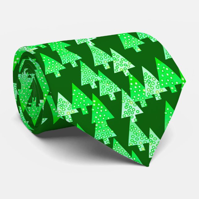 Cravate Arbres de Noël à fleurs modernes - vert de pin (Roulé)