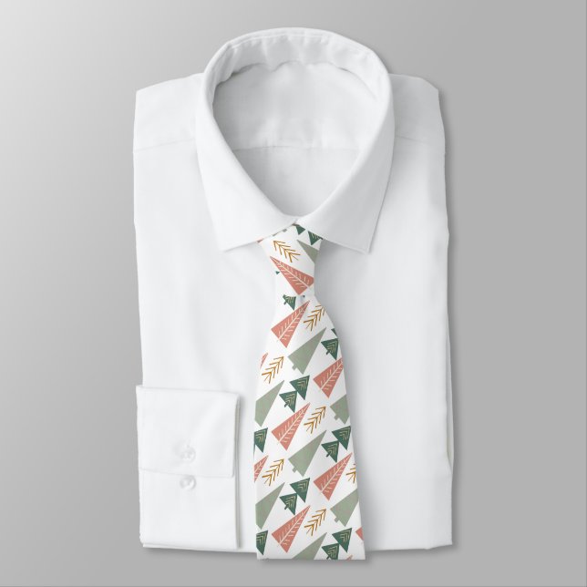Cravate Arbres de Noël modernes rose et vert sur blanc (Attaché)