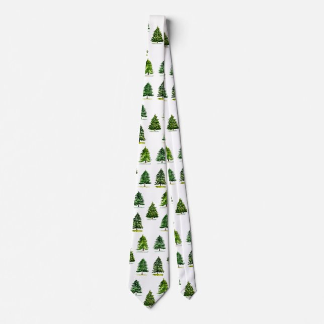 Cravate Arbres de Noël motif Festif Vert aquarelle (Devant)