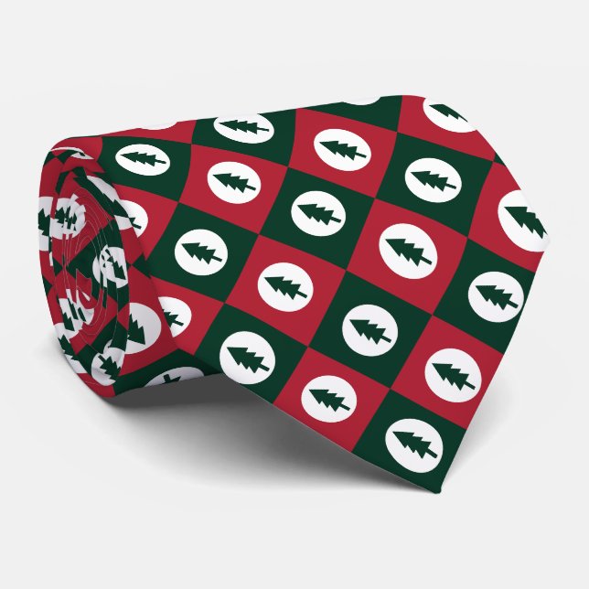 Cravate Arbres de Noël Rouge Vert Blanc Carré Motif (Roulé)