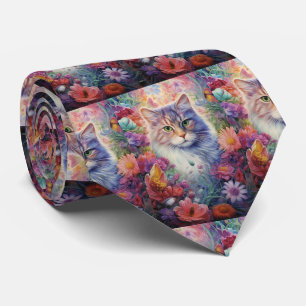 Cravate Arc-en-ciel Fleurs de chats Boho