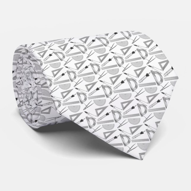 Cravate Architectes Drafting Outils Gris Blanc (Roulé)