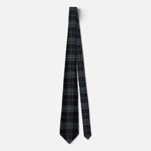 Cravate Ardoise bleu-gris, bleu-duché et tartare noir