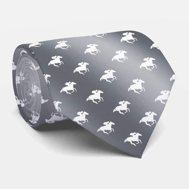 Cravate Argent graphique du motif | de course de chevaux (Roulé)