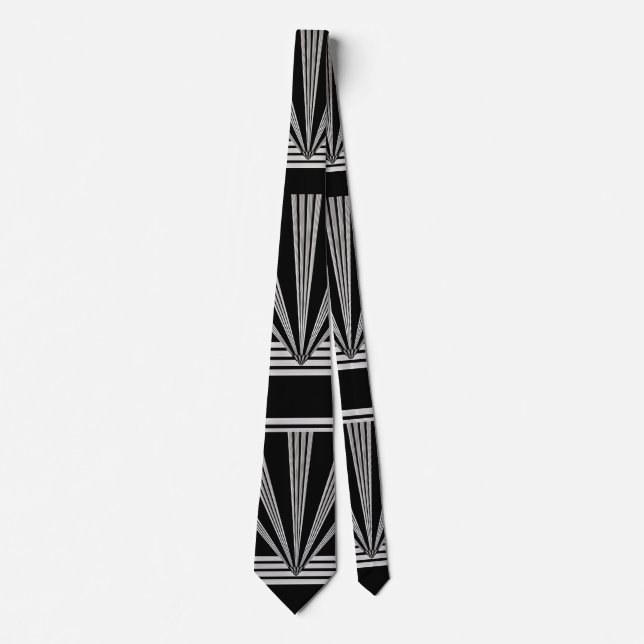 Cravate Argent Noir Art Déco (Devant)