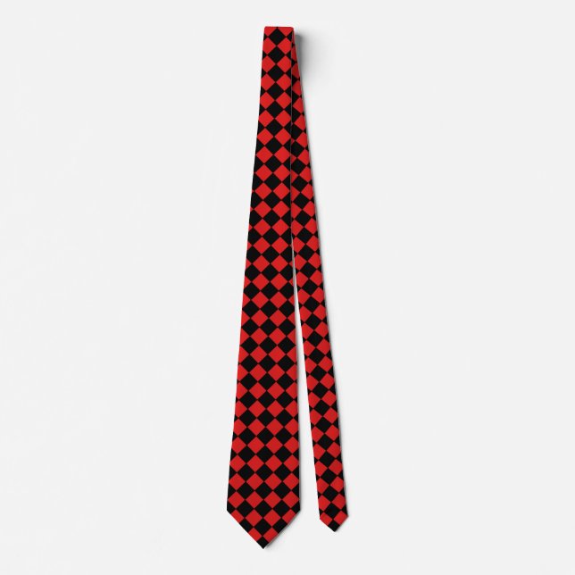 Cravate Arlequin noir et rouge Diamond Motif vérifié (Devant)