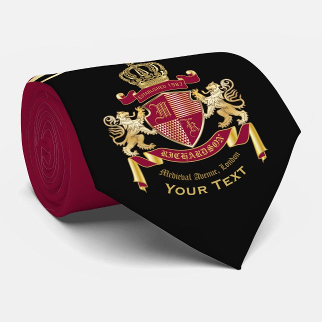 Cravate Armoiries de monogramme Emblème de couronne de lio (Roulé)
