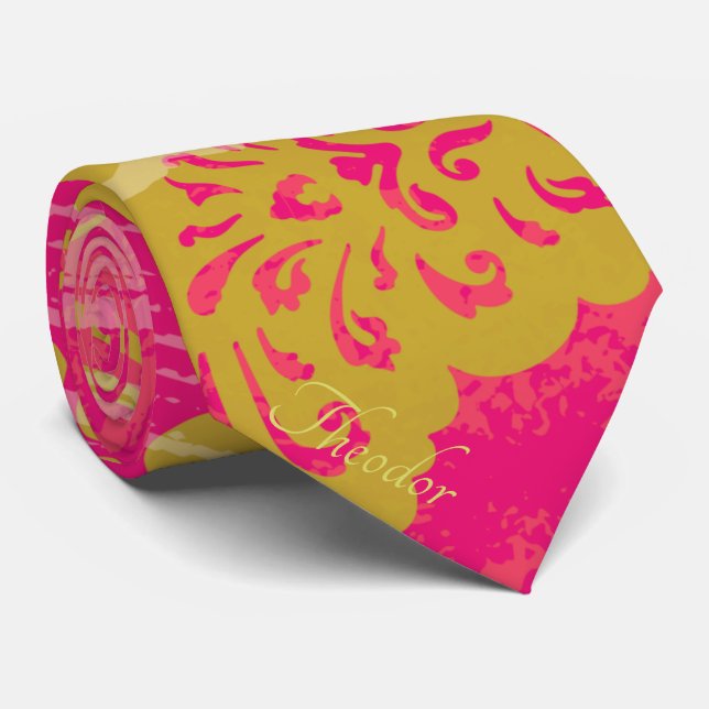 Cravate Arrière - plan Chic Gold Butterfly Fuchsia (Roulé)