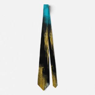 Cravate Art Abstrait artistique en Turquoise, Or et Noir