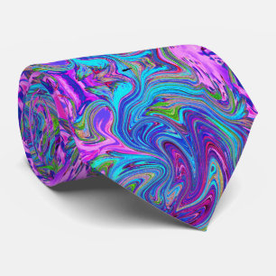 Cravate Art Abstrait Rétro Groovy Bleu, Rose et Violet