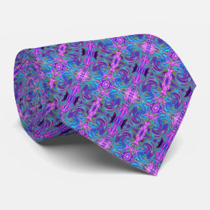 Cravate Art Abstrait Rétro Groovy Bleu, Rose et Violet