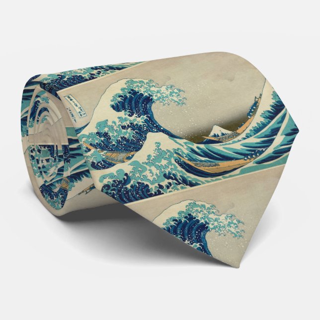 Cravate Art asiatique - la grande vague outre de Kanagawa (Roulé)
