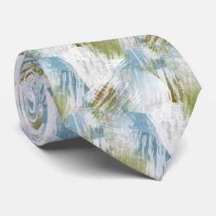 Cravate Art aux coups de pinceau gris bleu vert citron été