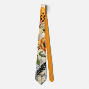 Cravate Art de collage mixte botanique vibrant