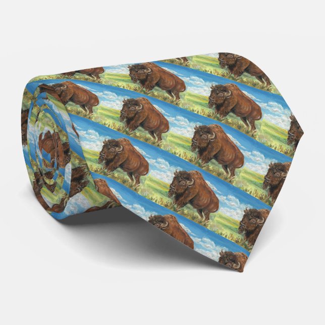Cravate Art de faune de bison américain de Buffalo de (Roulé)