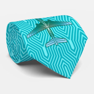 Cravate Art Deco Airplane, Turquoise, Teal and Aqua