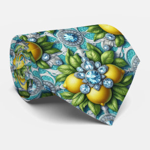 Cravate Art Déco Amalfi Citron Méditerranéen Diamants