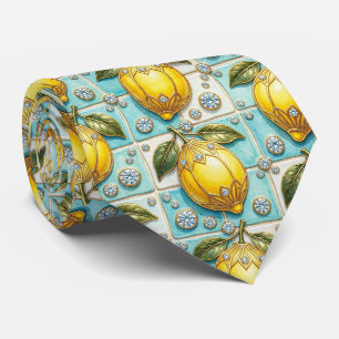 Cravate Art Deco Amalfi Citron Méditerranéen Diamants