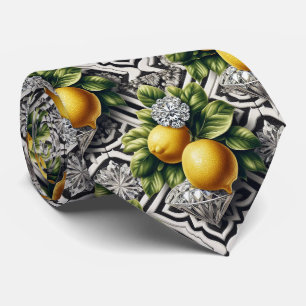 Cravate Art Déco Amalfi Citron Noir et Blanc Diamants