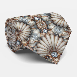 Cravate Art Déco Coquillage Faux Diamant Fausse Soie