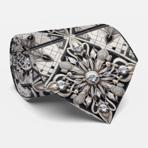 Cravate Art Déco Diamants Noir et Blanc