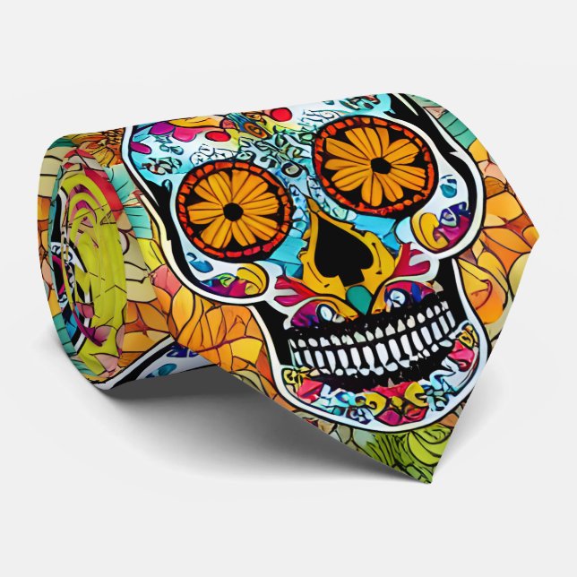 Cravate Art du crâne de sucre - Art du souvenir (Roulé)