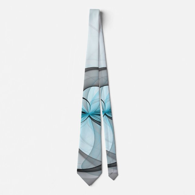 Cravate Art fractal moderne gris anthracite abstrait bleu (Devant)