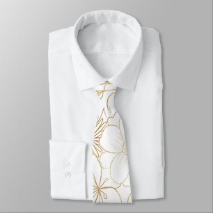 Cravate Art moderne Gold White Floral Doodles