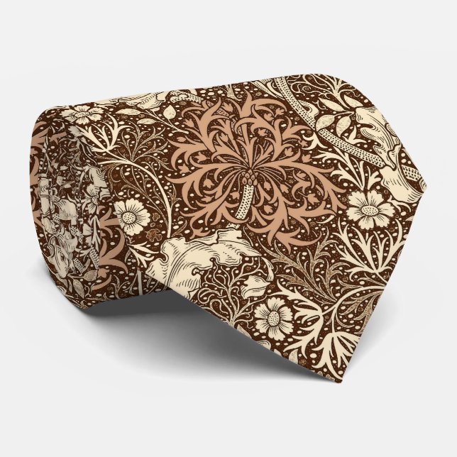 Cravate Art nouveau Flore d'algues marines, Brown et beige (Roulé)